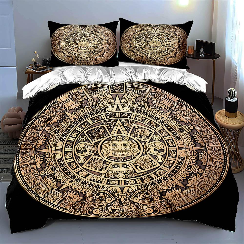 Złota, skomplikowana mandala. Pościel Zestawy poszewek na kołdrę Poszewki na kołdrę Poszewki na poduszki prezenty (1 * Poszewka na kołdrę 2 * Poszewki na poduszki, bez wkładu do kołdry)