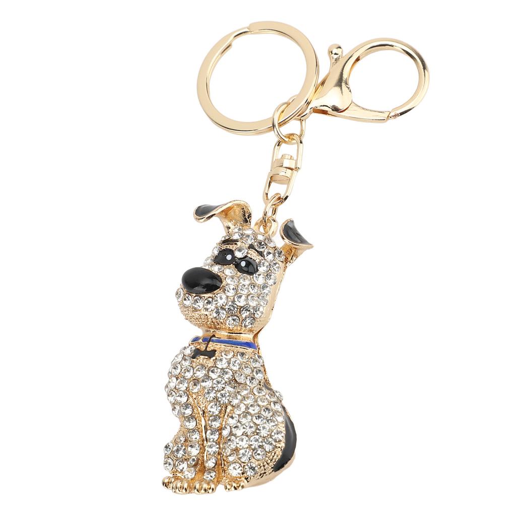 Cute Dog Shape Crystal Rhinestone Keychain Sparkling Bag Handbag Pendant for Women Girls White