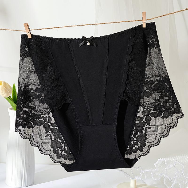 

Кружевное нижнее белье для женщин летом тонкие сексуальные трусики из модала с высокой талией больших размеров 3XL чёрный