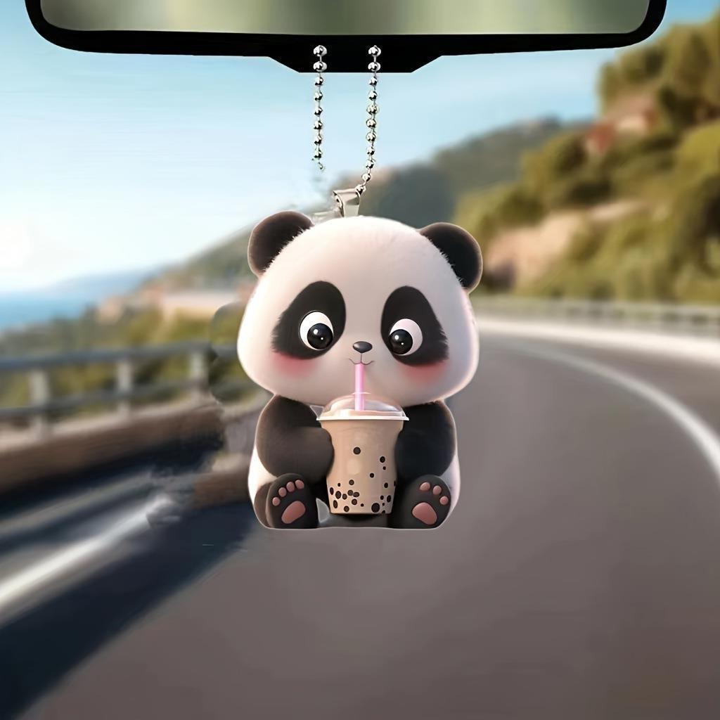 Acrylic Stylish Panda Pendant Whimsical Car Interior Decoration For Keys Bags And
