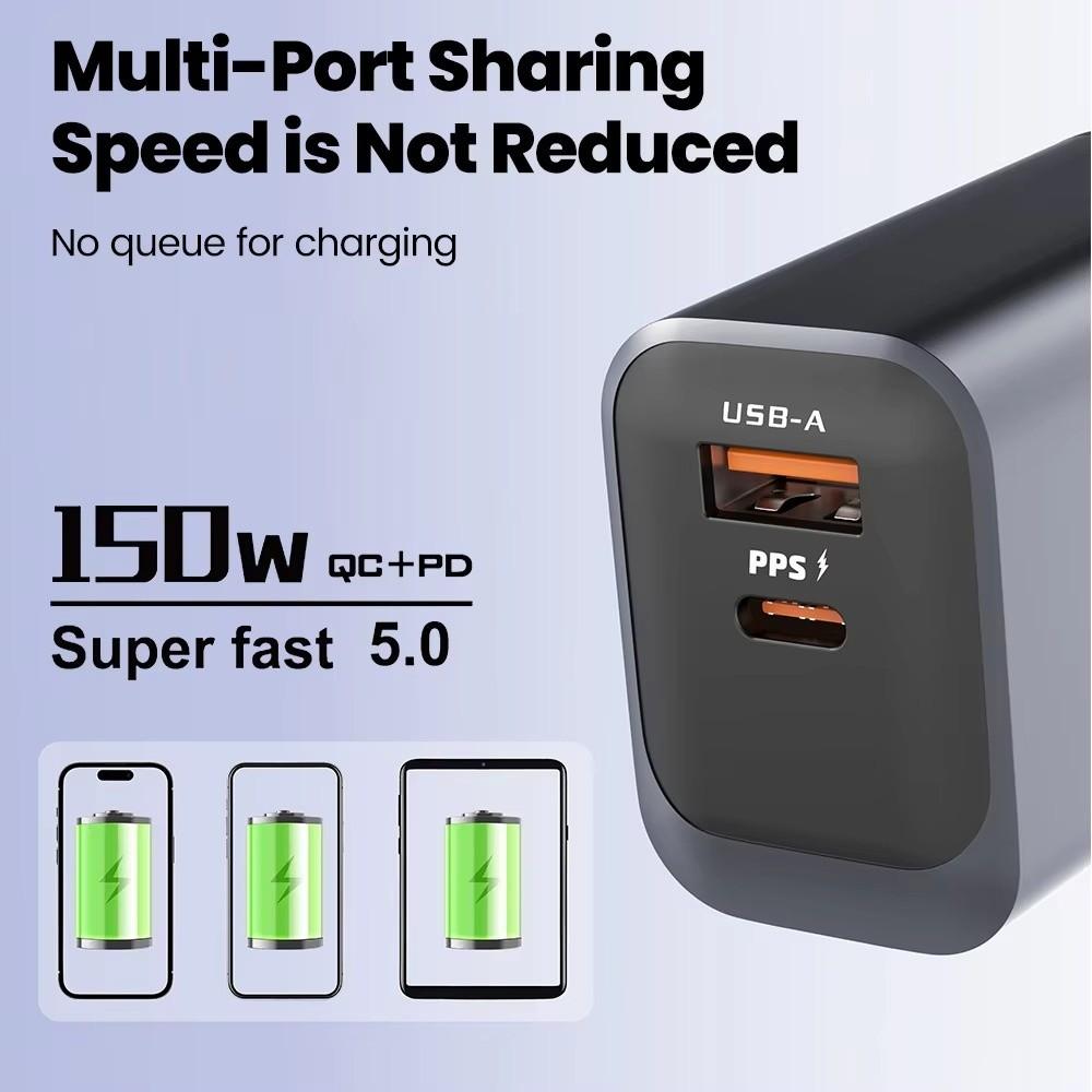 USB A+C 150W Charger Plug EU/US/UK Quick Charge Adapter for Huawei/Xiaomi/Samsung