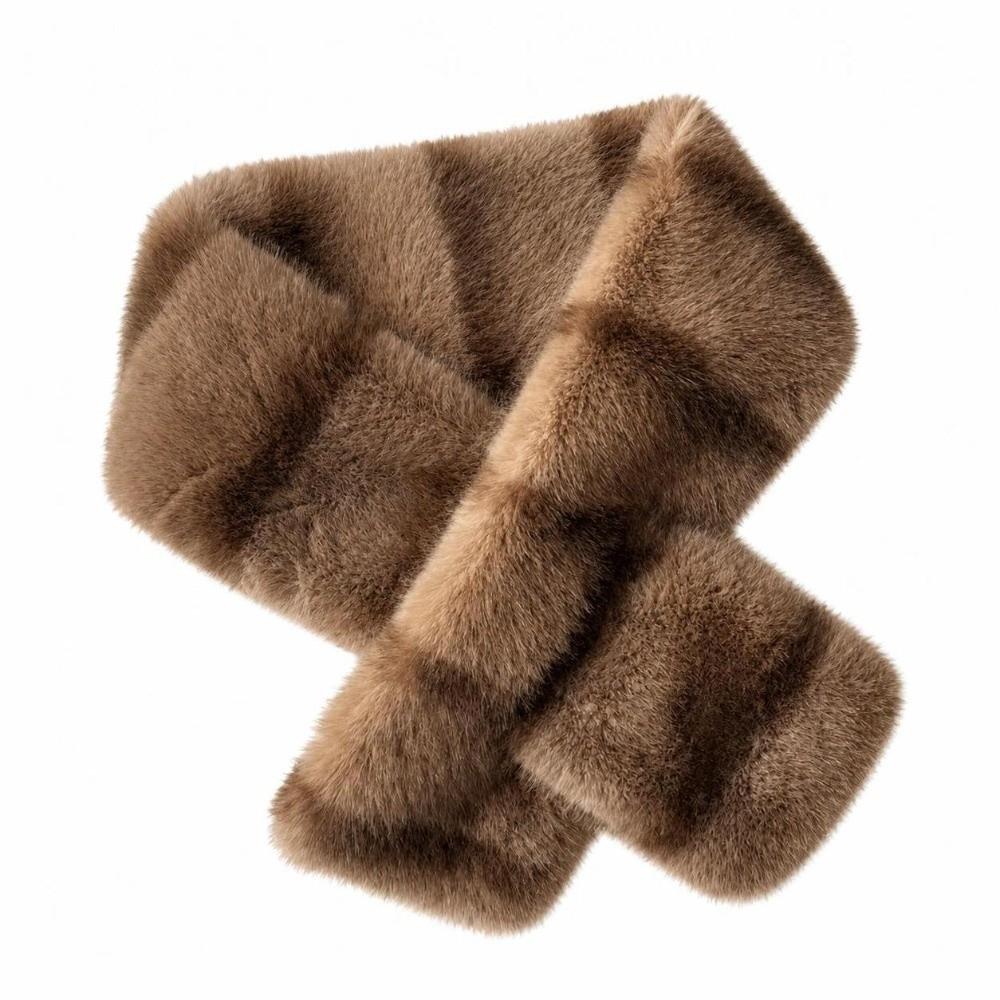 Striped Faux Mink Fur Scarf Thick Warm Neck Scarf Elegant Winter Neck Warmer