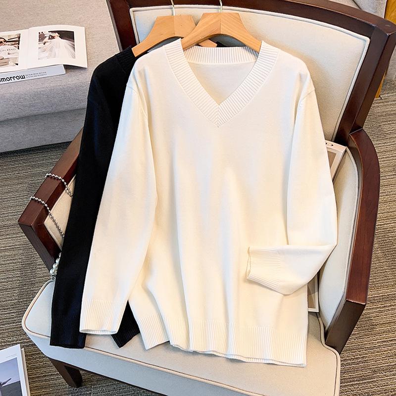 

Plus Size Women s Knit V-Neck Sweater, Bust 150/160 cm, Loose Fit, 200-350 Jin. 3XL белый