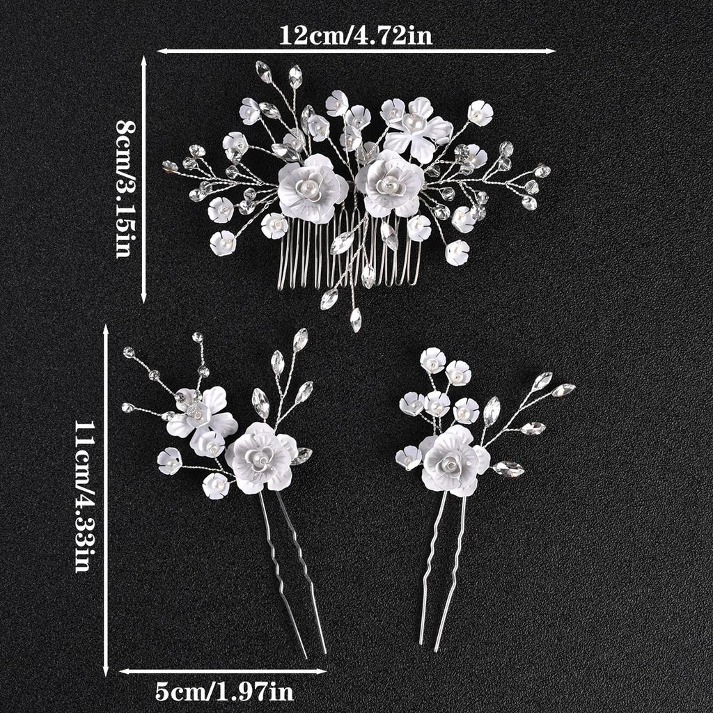 Europe and America Cross Border Bridal Wedding Headdress Flower White Spray Hair Comb Hairpin 3 Pieces Set Accessories