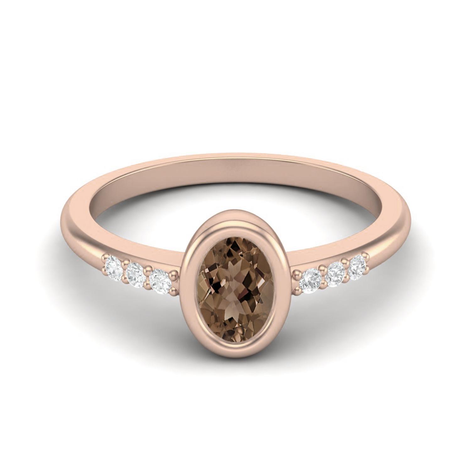 

Bezel Set 0.67 Ctw Oval Smoky Quartz 925 Sterling Silver Rose Vermeil Solitaire Women Wedding Ring 12 ярко-розовый