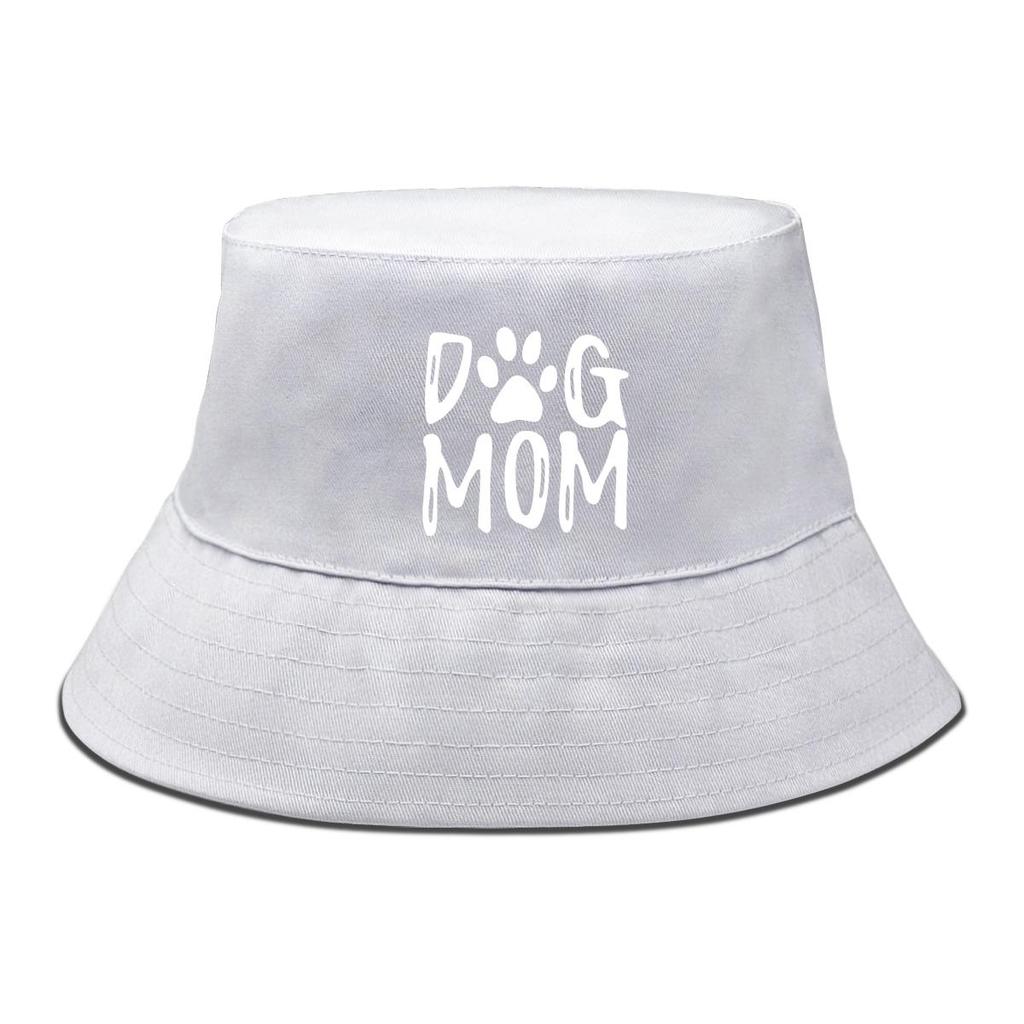 DOG MOM" Print Bucket Hat , White Dog Paw Men's Cap Simple Trendy Fashion Fishing Hat