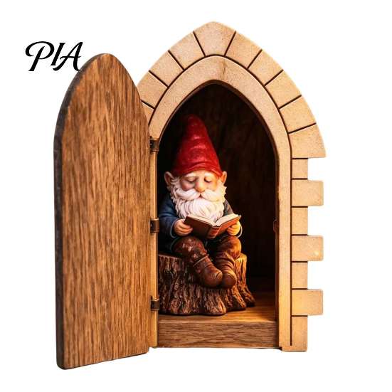 Forniture Creative per Festa di Natale Apertura Porta Fatata con Scena di Gnomo Nascosta, Decorazione Murale in Legno in Miniatura, Ornamento per Albero di Halloween 2D Piatto Lettura