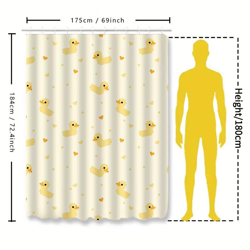 Bathroom Shower Curtain Cartoon Duck Pattern with Hearts for Kids Bathroom Decor Waterproof Polyester Fabric Customizable Size