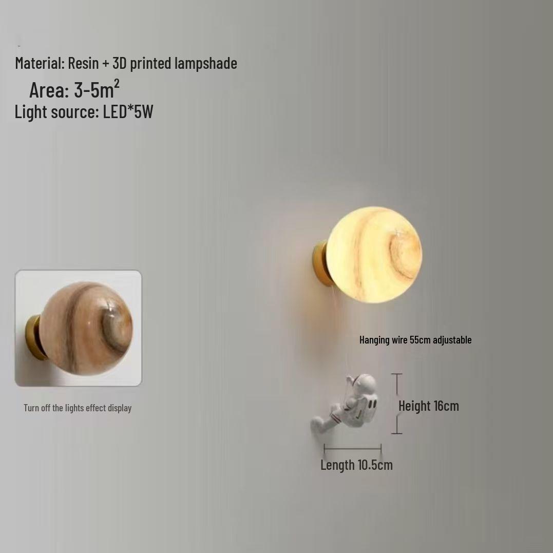 

Скандинавский Современный Детский Настенный Светильник Астронавт Луна - Минималистичный Мультяшный Прикроватный Светильник для Спальни Diameter ~20cm - 12W