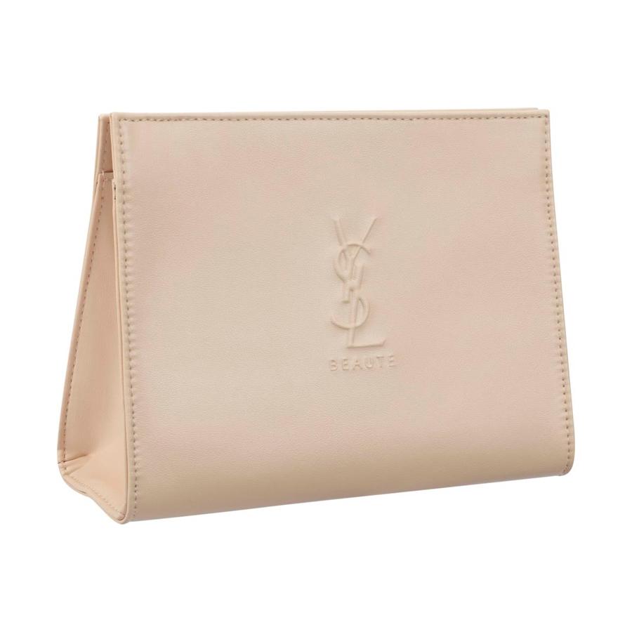 YSL - Beige Glänzende Make-up-Tasche - Kosmetiktasche aus Lackleder, Weich & Schick