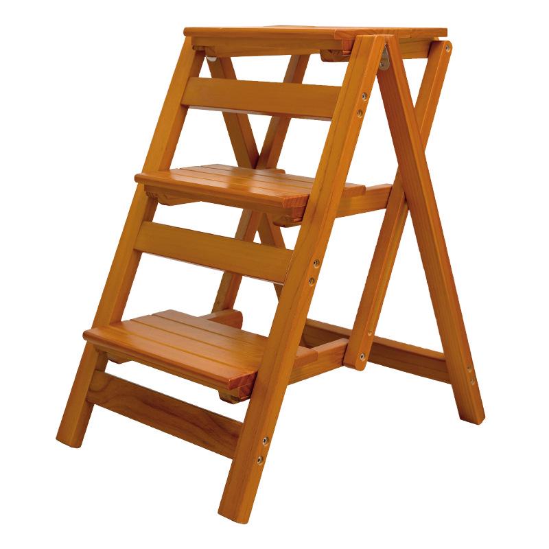 Solid Wood Foldable Ladder with Non-Slip Steps - Multi-Functional, Portable, Stackable, and Ideal for Household Climbing and Storage.