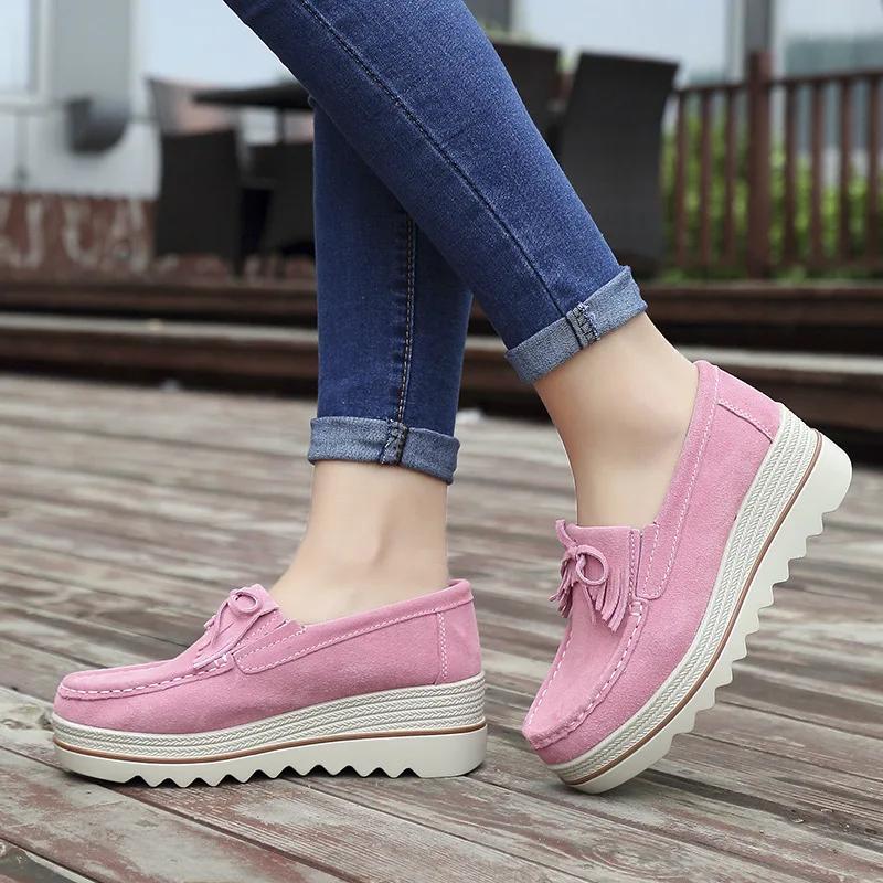 Spring Women Flats Shoes Platform Sneakers Slip On Flats Leather Suede Ladies Loafers Casual Shoes Women Loafers Shoes F65