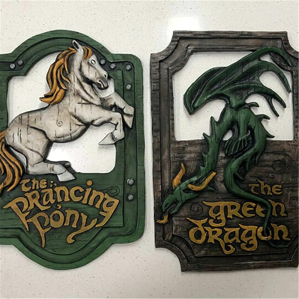 XYQ Lord of The Rings The Prancing Pony and The Green Dragon Pub Signs Set, Handmade Bar Style Sign, Pub Home Office Decorative Sign, 11 X 7 Inch