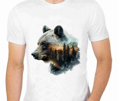 Grizzlybär Bäume Silhouette. T-Shirt für Herren Bekleidung Wildtier Tierkunst