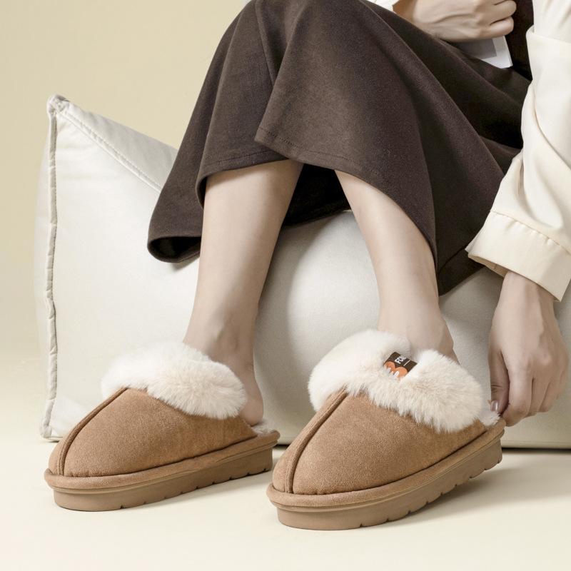 Plush cotton slippers winter home indoor non-slip cotton mop plush thick sole 2025 new thermal shoes