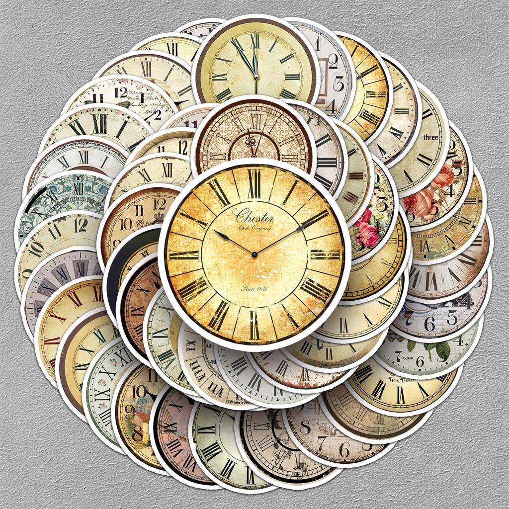 50 Retro Clock Stickers: Creative Graffiti for Journaling, Phone, or Water Bottle Decoration - Waterproof Material