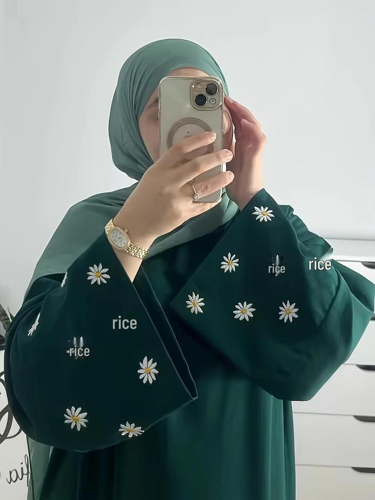 Kardigan Abaya z haftem kwiatowym 2025 - Długie okrycie wierzchnie w stylu Dubajskim