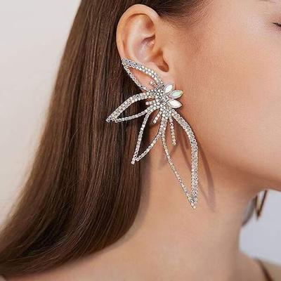 1 Paar Damen-Ohrringe mit übertriebenem Zirkonia-Ahornblatt, Statement-Luxus-glänzende Ohrringe, Mode-Accessoires, Schmuck, Geschenk