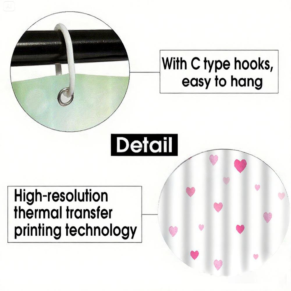 Valentine'S Day Heart Shower Curtain Pink Red Gradient Pattern Waterproof Polyester Bath Curtain With Hooks For Bathroom Decor