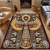Golden Pharaoh Winged Cross Design Patterned Carpet, Non Slip Mat Suitable for Living Room and Bedroom Sofas