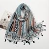 Spring and summer new cotton and linen feel hanging beard tassel long scarf pixel printing polyester beautiful shawl women