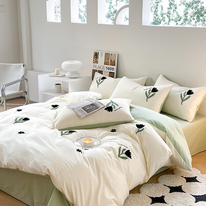 

Комплект из четырех предметов из чистого хлопка класса А, полотенце 40-х годов с вышивкой, небольшой свежий комплект из трех предметов для студенческого общежития, простыня, пододеяльник 1.2m bed sheet 3pcs