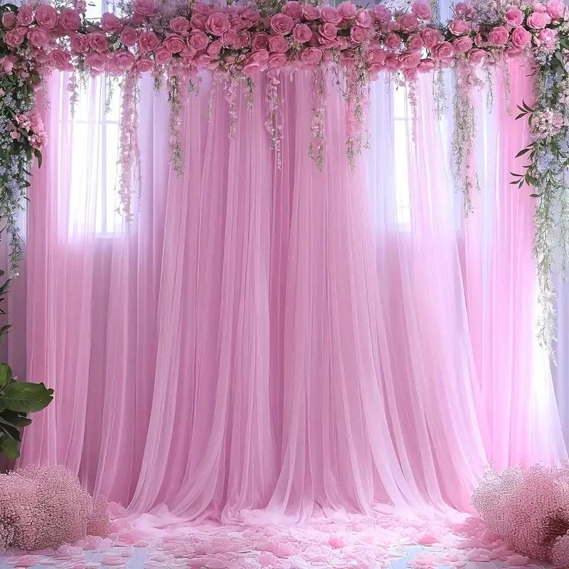 Cross-Rod Outdoor Wedding Mesh Curtain for Party Decoration