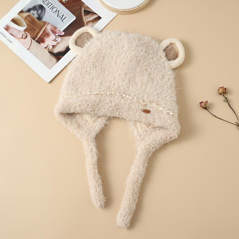 Women's Bear Ear Thermal Hat Autumn and Winter New Cold Hat Fleece Thickened Ear Protection Hat