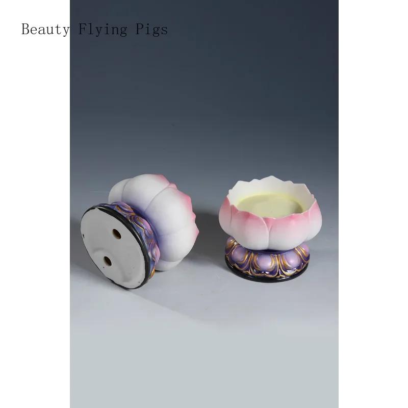 1 buc suport ceramic de lumânare de casă pictat manual, lampă cu unt, suport de lampă lotus, ornament feng shui, accesorii de decorare a camerei