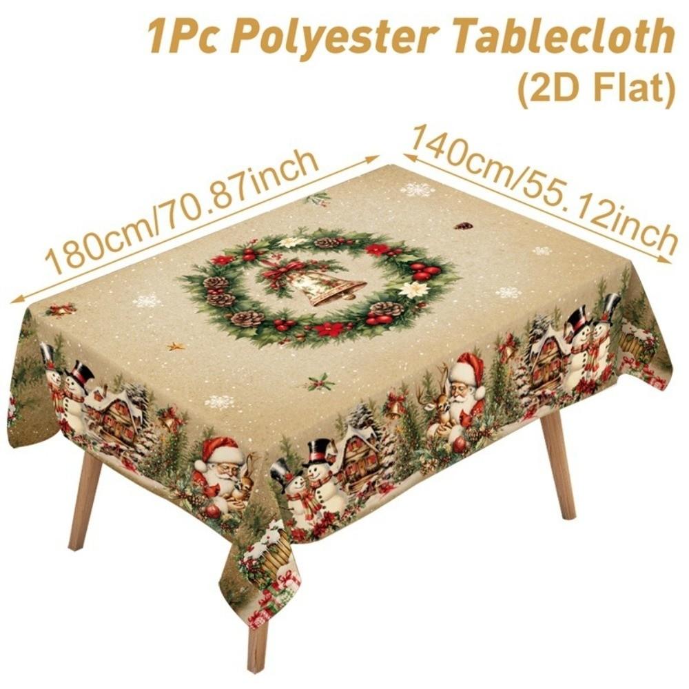 Polyester Christmas Tablecloth Santa Claus Print Xmas Tablecloth  New Year Celebration