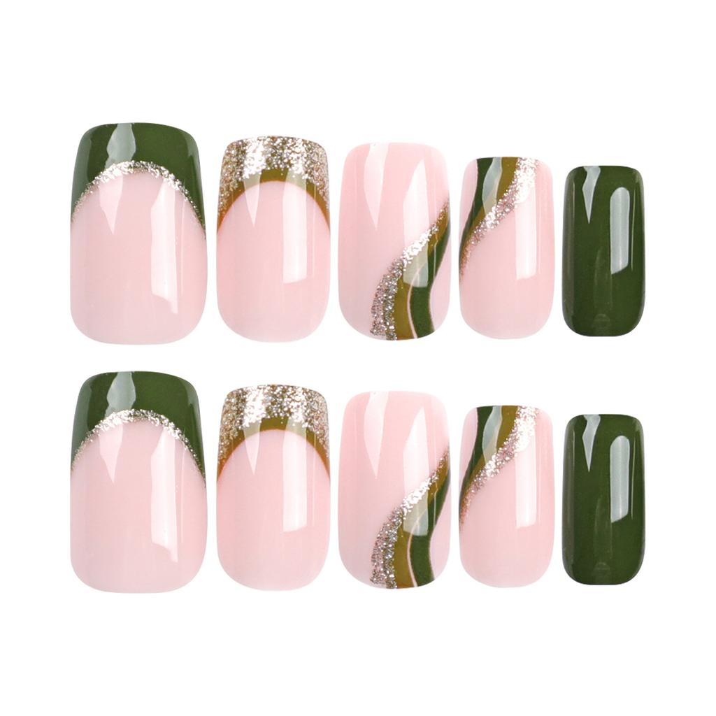 French Gold Glitter Nails Green Solid Color Manicure Fake Nail Patch Nail Nail Nail Piece Nails