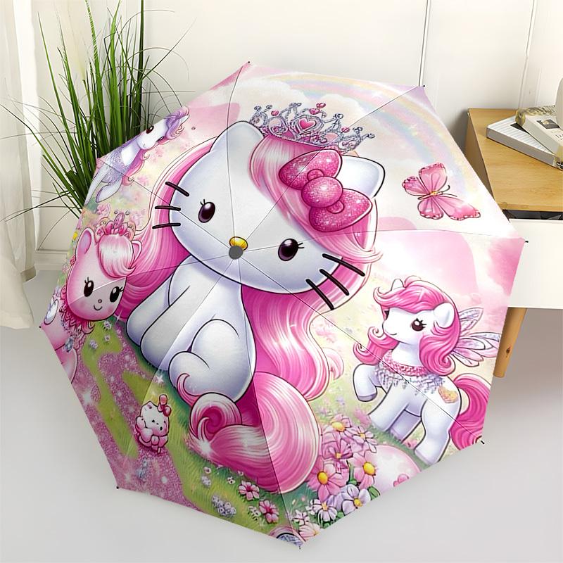 1pc Hello Kitty, Princess umbrella automatic open/close, 8-Rib Durable Frame, Compact Folding Design, Ideal Birthday/Holiday Gift 1178A