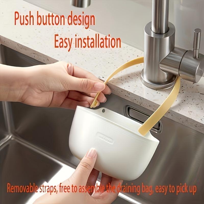 Kitchen Sink Drain Basket Hanging Storage Organizer, Faucet Caddy Sponge Holder, No Drilling Required