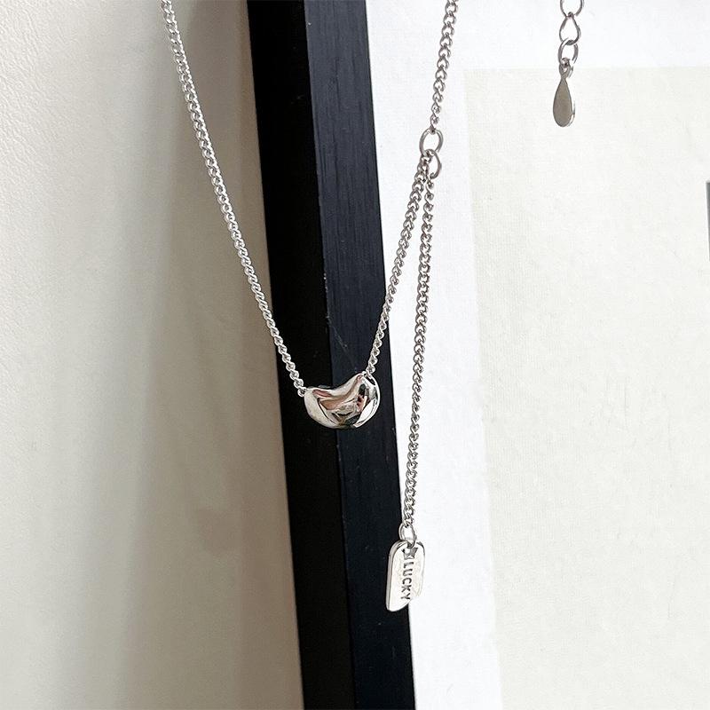 S925 Sterling Silver Korean Minimalist Lucky Tag Bean Necklace Choker