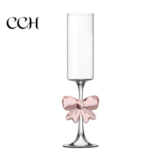 Butterfly Wine Glass Champagne Flutes with 3D Pink Decoration Wedding Glasses Faux Crystal Party Anniversary