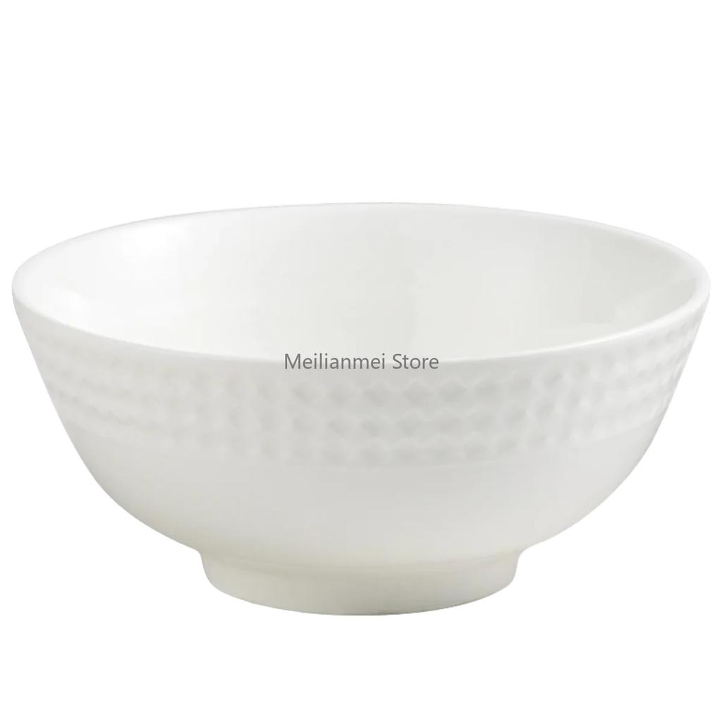 Biała ceramiczna miska, przybory kuchenne gospodarstwa domowego, jadalnia, miska na makaron, zupę, wytłaczane miski gospodarstwa domowego o wysokiej wartości