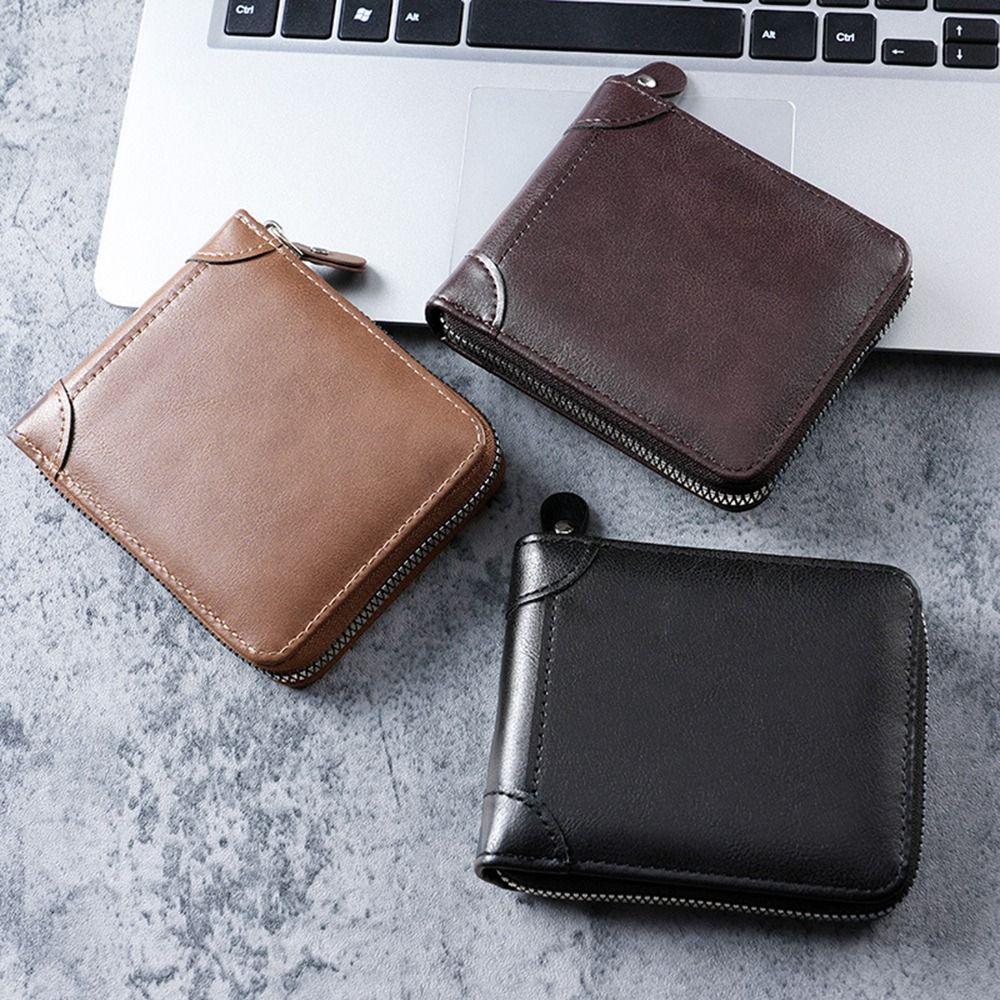 PU Leather Men Short Wallet with Zipper Men Coin Purses Elegant Men Card Holder  Men