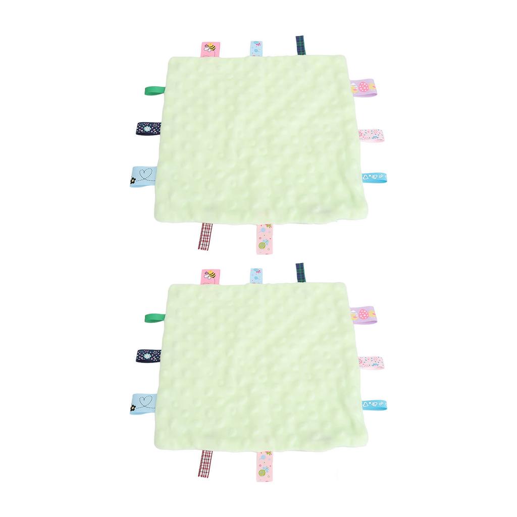 2 Stück Babyetiketten Sicherheitsdecke Reine Baumwolle 3D Partikel Sensorische Entwicklung Baby Komfortdecke mit bunten Etiketten