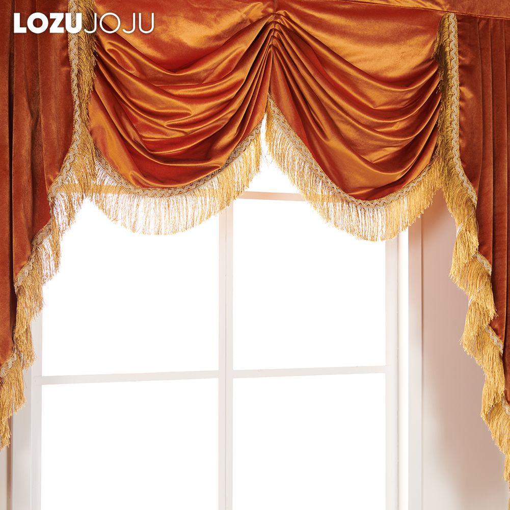 1PC LOZUJOJU Luxury Golden-Yellow Tassel Trim Waterfall Valance Velvet Texture Curtain For Kitchen Window Home Decor