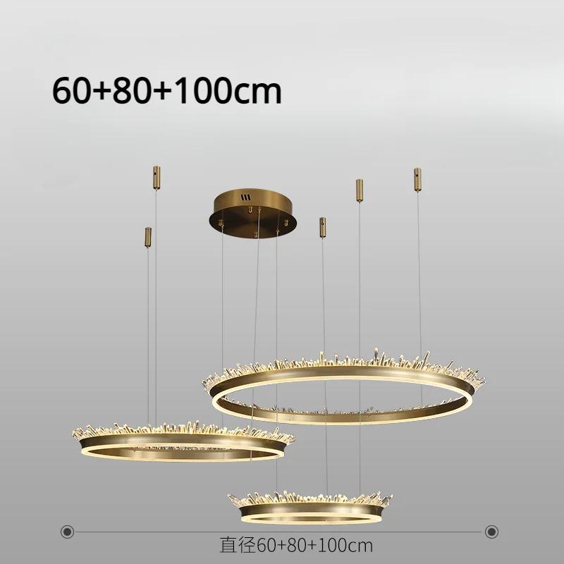 Round Crystal LED Chandeliers Gold Metal Hotel Hall Foyer Dining Room Hanging Light Fixtures Cord Adjustable Modern Loft Lamp