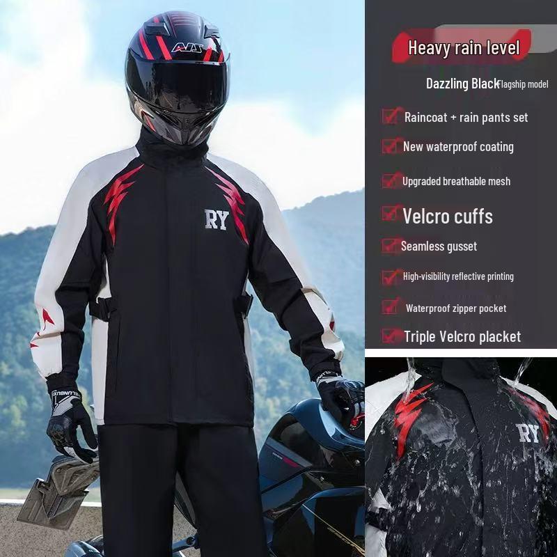 Men's Waterproof Raincoat and Pants Set - Stormproof Motorcycle Riding Gear