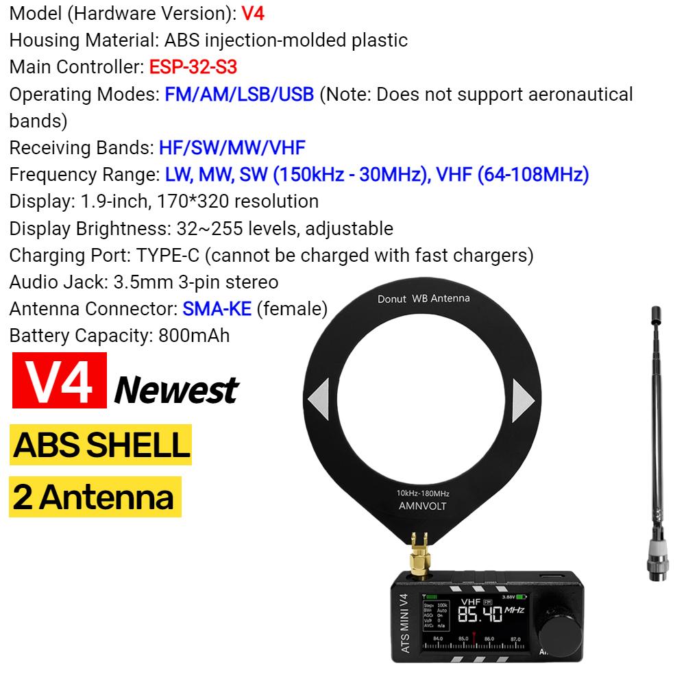 AMNVOLT V4 ATS MINI SI4732 All Band DSP Radio FM AM SSB LSB USB Receiver Pocket Radios Built-in Hi-Z Headphone Amplifier Genuine