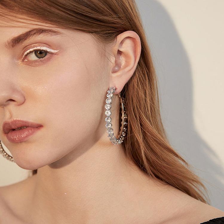 Stylish Rhinestone Hoop Earrings: Large Geometric Design for Women