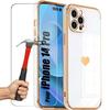 Phone Case - for iPhone 14 Pro - Heart Pattern - Durable Silicone - 2 Tempered Glasses