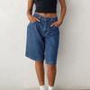 Women Denim Shorts Pants Straight Leg Denim Shorts Casual Knee Length Jean