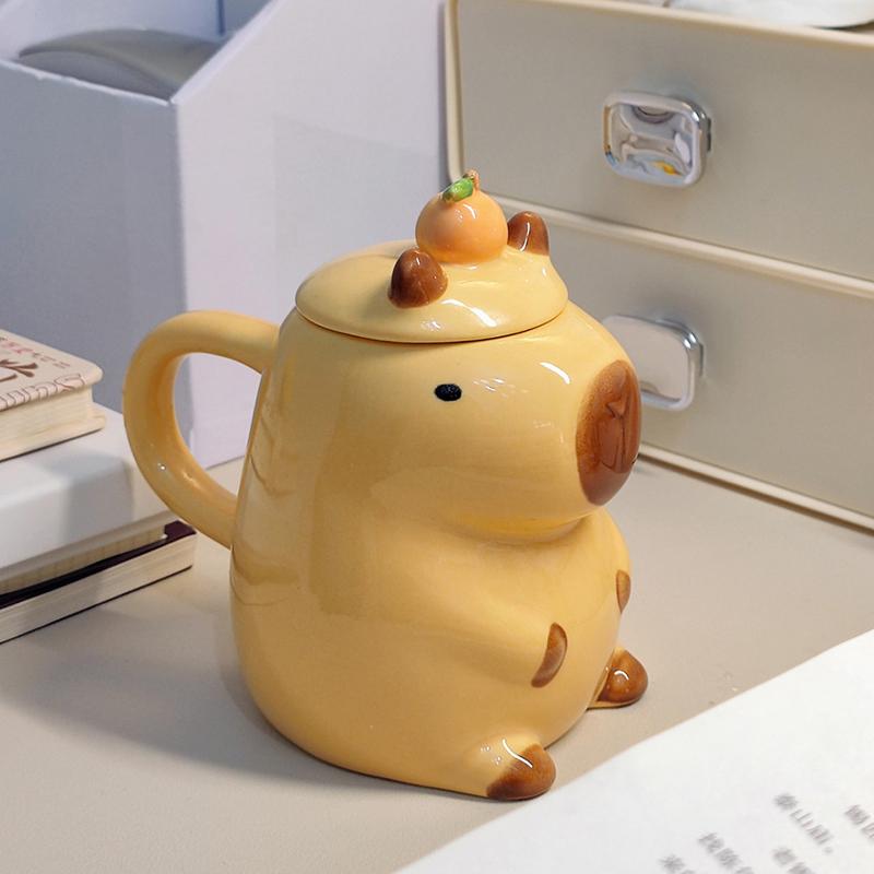 

1 шт. 3D Мультяшная Кружка-Капибара для Пары с Ручкой и Крышкой Керамическая Кофейная Кружка 300-400ml