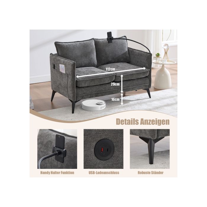 Canapé - MUVOE - Double - Ergonomique - Support téléphone réglable - Rangement latéral