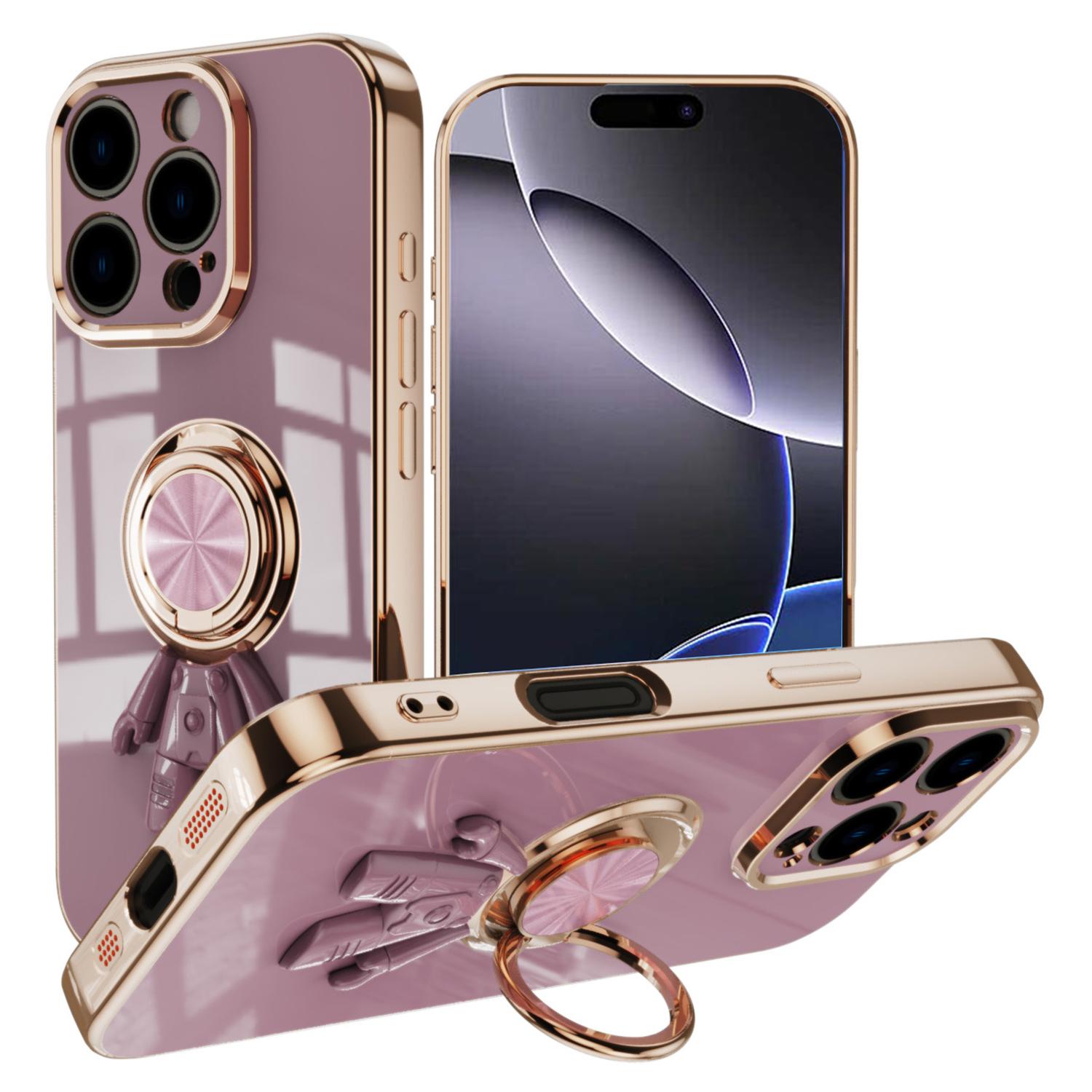

For iPhone 16 Pro Max Case with Astronaut Ring Kickstand 6D Electroplating TPU Phone Cover Purple