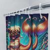 Magical Mer-Pug Shower Curtain Cute Cartoon Pug Fish Tail Bath Decor For Kids Bedroom Blue Ocean Bubble Print Home Decoration Sh