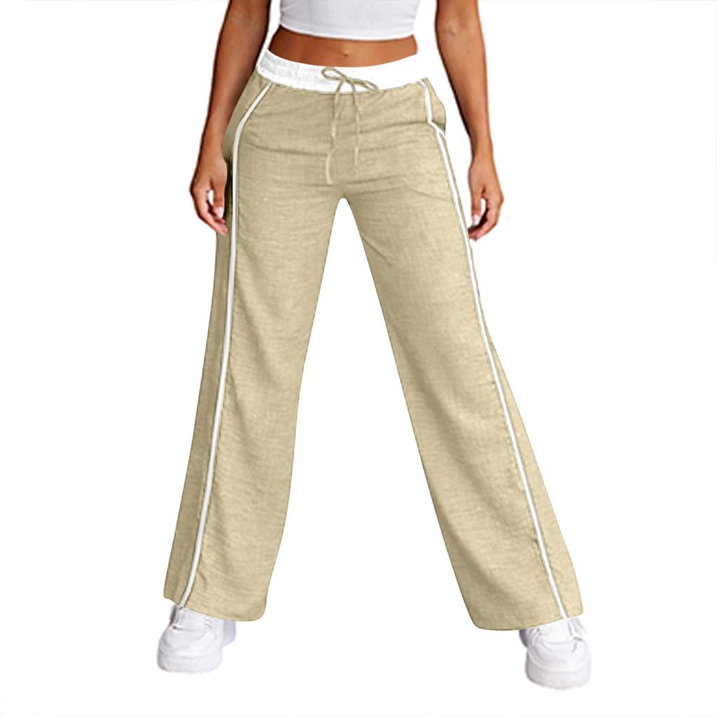 Damenmode Color Block High Waist Straight Leg Wide Leg Hose Tasche Lässige Hose
